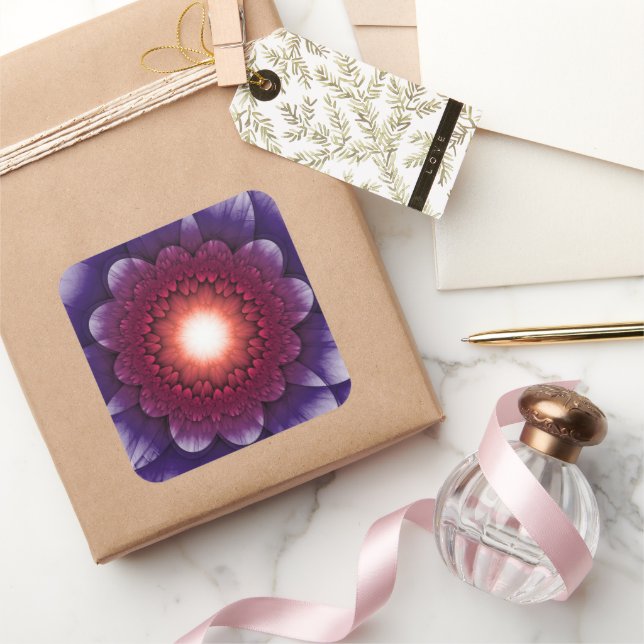 Pegatina Cuadrada Ornamento floral místico y colorido (Regalar)