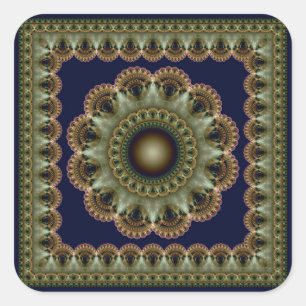Pegatina Cuadrada Ornamento fractal elegante de hadas