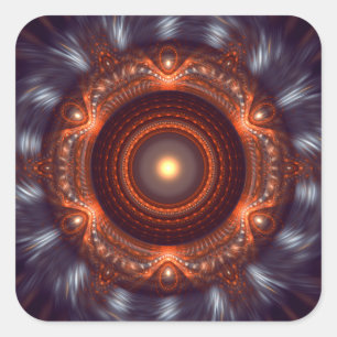 Pegatina Cuadrada Ornamento fractal redondo espumoso