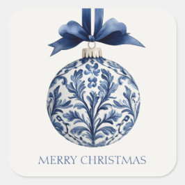 Pegatina Cuadrada Ornamento navideño chino azul y blanco de la Marin