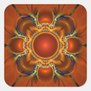 Pegatina Cuadrada Ornamento rojizo fractal