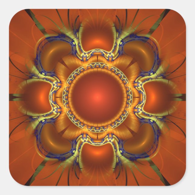 Pegatina Cuadrada Ornamento rojizo fractal (Anverso)