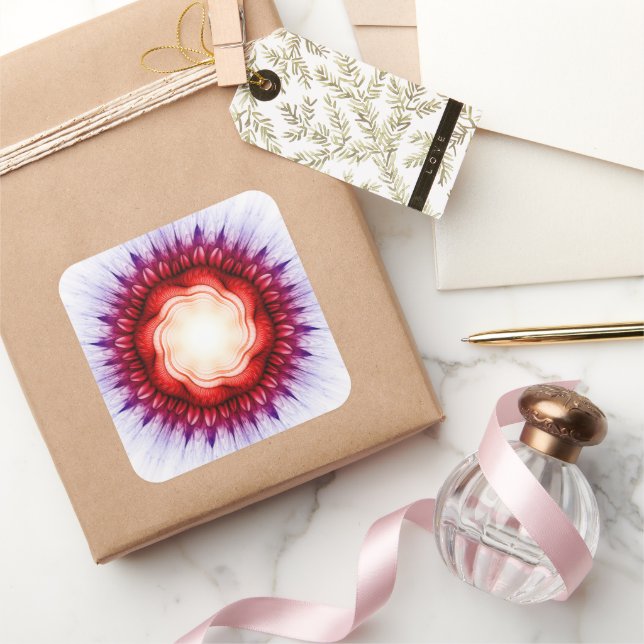 Pegatina Cuadrada Ornamento rojo floral giratorio (Regalar)