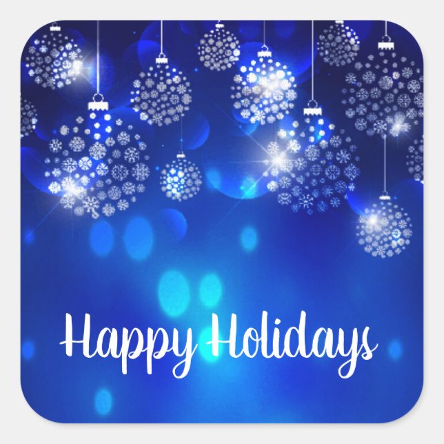 Pegatina Cuadrada Ornamentos blancos en vacaciones Blue Happy (Anverso)