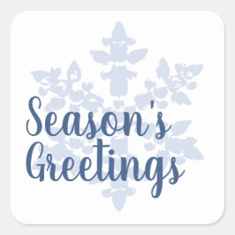 Pegatina Cuadrada Ornamentos de copo de nieve Hielo Azul