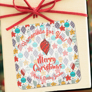 Pegatina Cuadrada Ornamentos de época Navidades de comida caseros ho