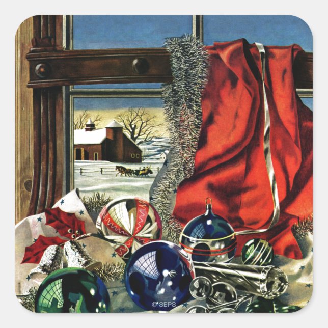 Pegatina Cuadrada Ornamentos de Navidad (Anverso)