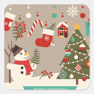 Pegatina Cuadrada Ornamentos de Navidad de Cute Merry