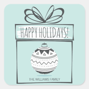 Pegatina Cuadrada Ornamentos de Navidad Pegatinas de vacaciones