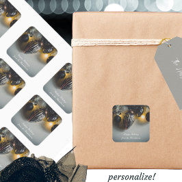 Pegatina Cuadrada Ornamentos de Navidad Retro Gris Negro