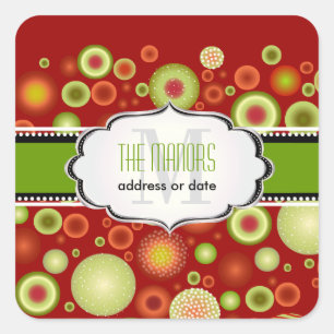 Pegatina Cuadrada Ornamentos de Navidad Verde + Rojo de PixDezines