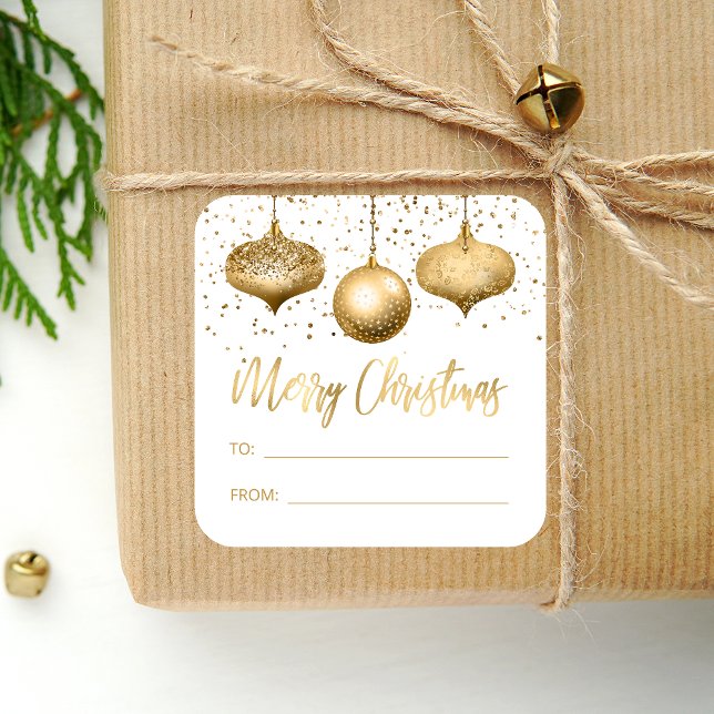 Pegatina Cuadrada Ornamentos de oro de Glam Feliz Navidad a (Subido por el creador)
