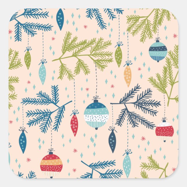 Pegatina Cuadrada Ornamentos navideños antiguos colgados en árboles (Anverso)