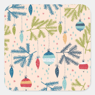 Pegatina Cuadrada Ornamentos navideños antiguos colgados en árboles