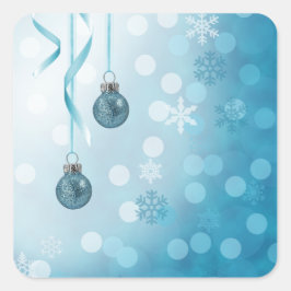Pegatina Cuadrada Ornamentos navideños de Blue Faux Purpurina