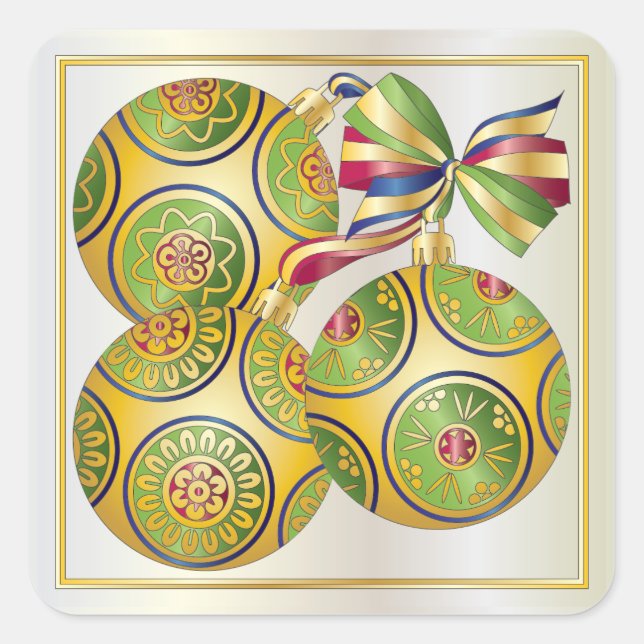 Pegatina Cuadrada Ornamentos navideños de Mah Jongg (Anverso)