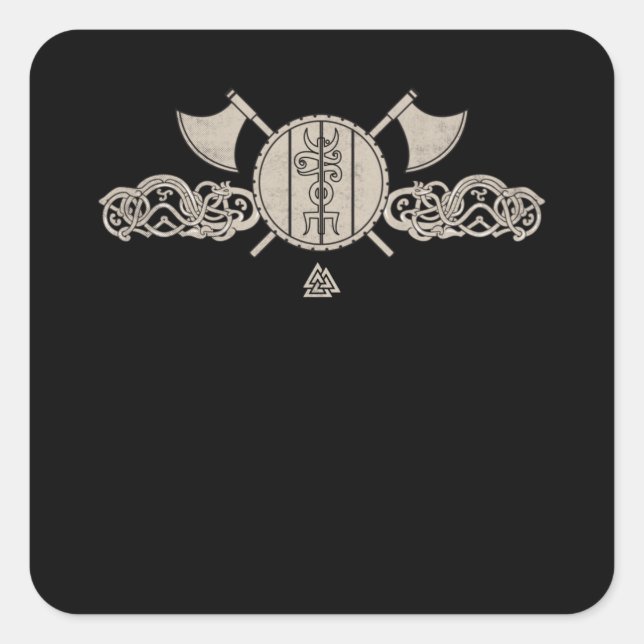 Pegatina Cuadrada Ornamentos nórdicos vitales Ax Shield Asatru (Anverso)