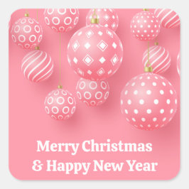 Pegatina Cuadrada Ornamentos rosas Feliz Navidad Y Feliz Año Nuevo