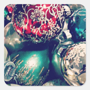 Pegatina Cuadrada Ornamentos Vintage de Navidad