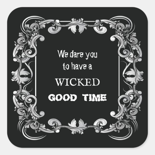 Pegatina Cuadrada Ornate Border Black Halloween (Anverso)