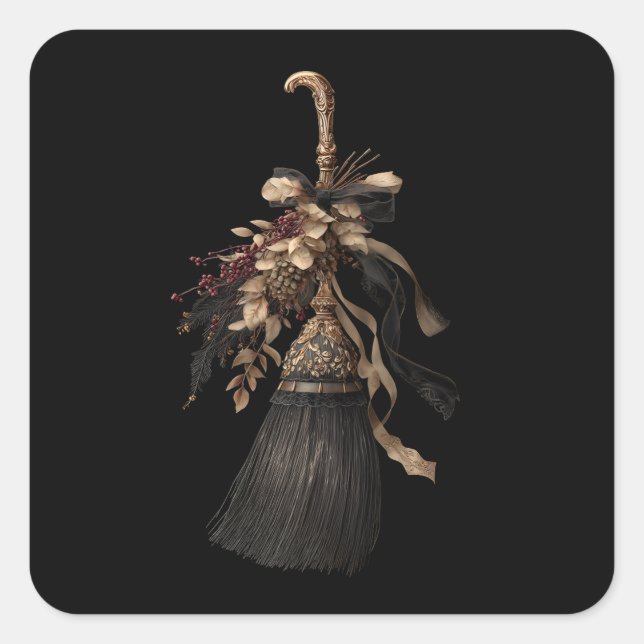 Pegatina Cuadrada Ornate Broom (Anverso)