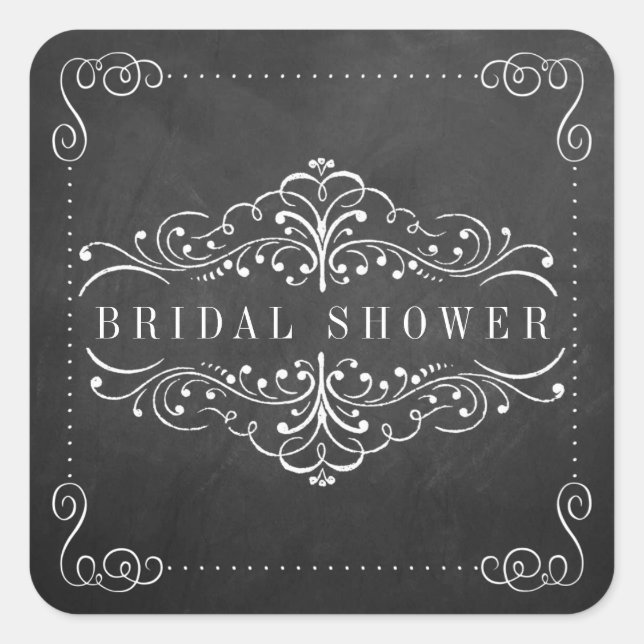 Pegatina Cuadrada Ornate Chalkboard Bridal Shower Pegatinas (Anverso)