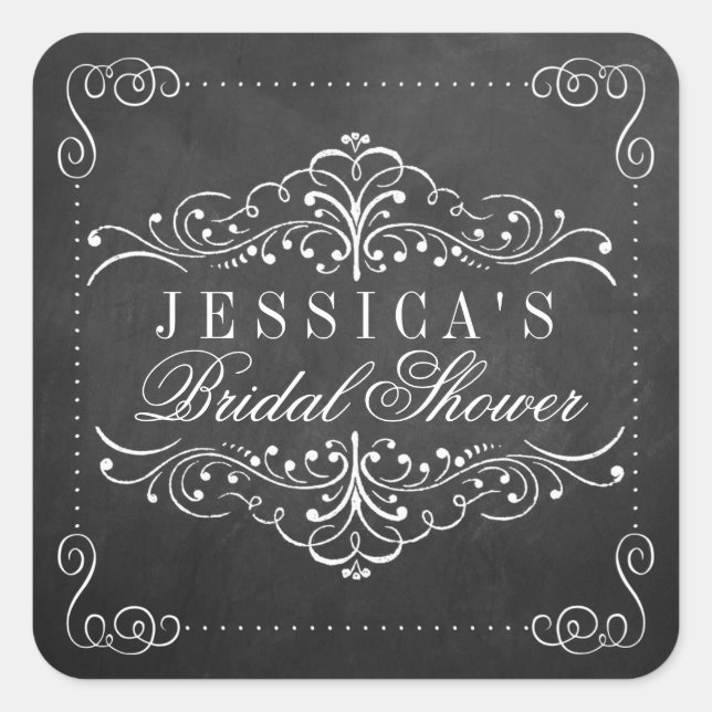 Pegatina Cuadrada Ornate Chalkboard Bridal Shower Pegatinas (Anverso)
