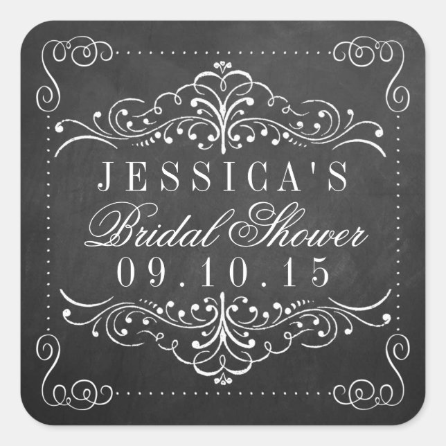 Pegatina Cuadrada Ornate Chalkboard Bridal Shower Pegatinas (Anverso)