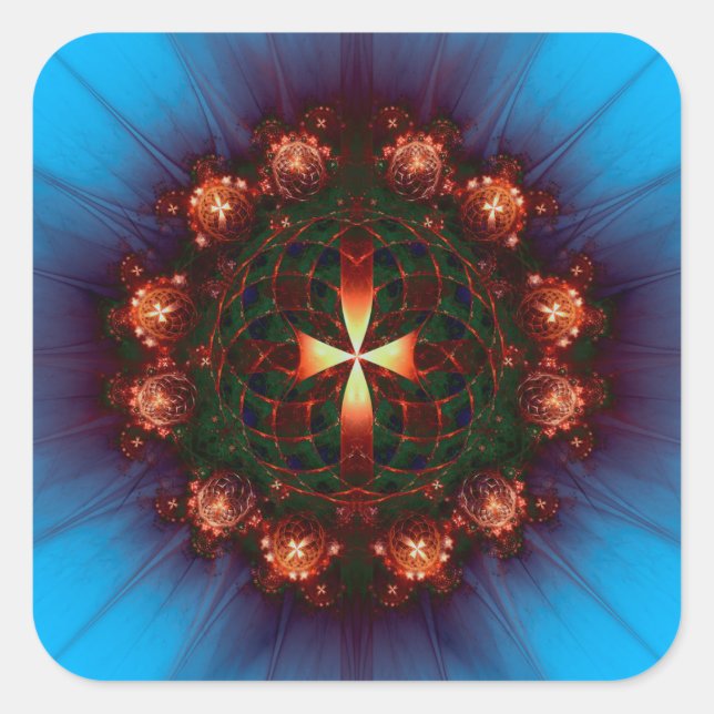 Pegatina Cuadrada Ornate Cross Mandala (Anverso)