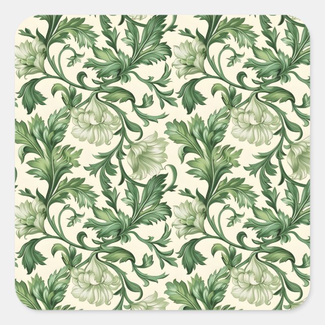 Pegatina Cuadrada Ornate dark green acanthus leaves pattern (Anverso)