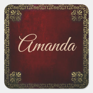 Pegatina Cuadrada Ornate Filigree en Red Personalizado