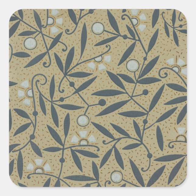 Pegatina Cuadrada Ornate floral pattern with dark blue vines  (Anverso)