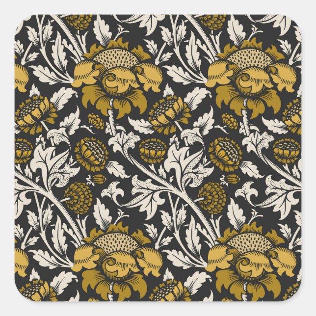 Pegatina Cuadrada Ornate floral pattern with large gold flowers  (Anverso)