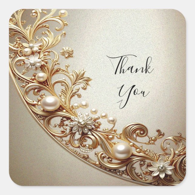 Pegatina Cuadrada Ornate Gold Flourish Sticker (Anverso)