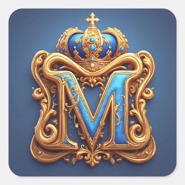 Pegatina Cuadrada Ornate Gold Letter M With Crown Frame Design (Anverso)