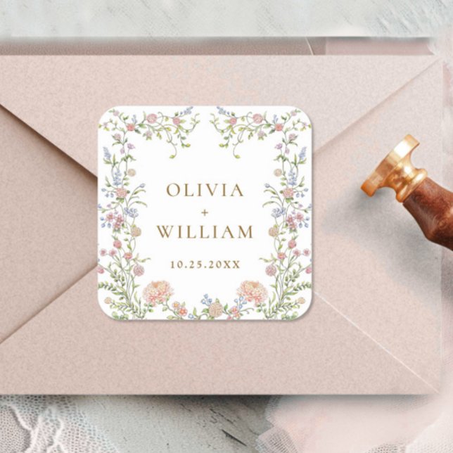 Pegatina Cuadrada Ornate Grace Pastel Rubor Boda Floral (Subido por el creador)