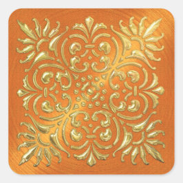 Pegatina Cuadrada Ornate Naranja y Gold Grabado en relieve Look Pega