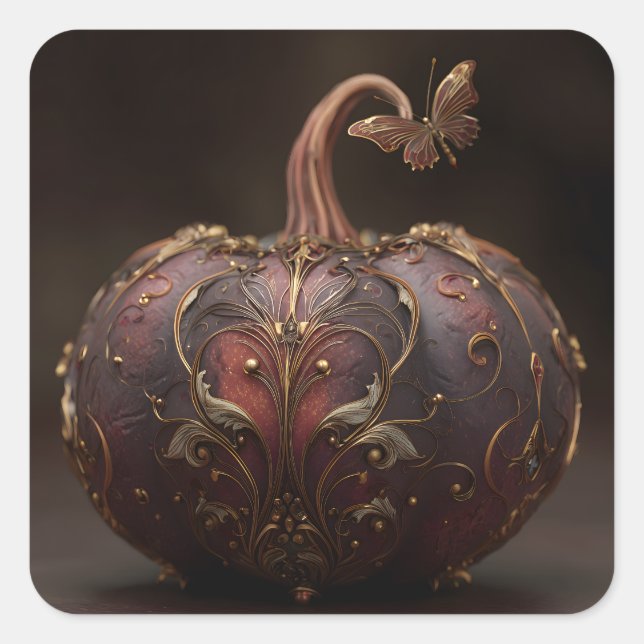 Pegatina Cuadrada Ornate Pumpkin (Anverso)