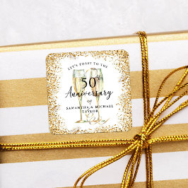 Pegatina Cuadrada Oro 50° Aniversario Boda