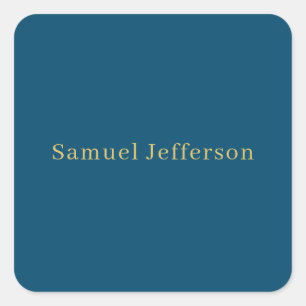 Pegatina Cuadrada Oro Azul Nombre Minimalista Profesional de Moda