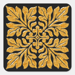 Pegatina Cuadrada Oro brillante brillante de la teja inglesa antigua