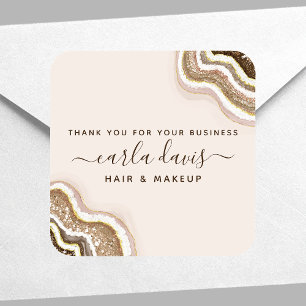 Pegatina Cuadrada Oro Champán Brillo Tan Ágata Geoda Negocio