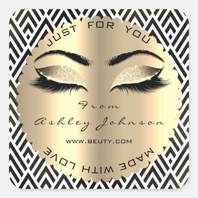 Pegatina Cuadrada Oro De Chevron Blanco Negro Hecho Con Nombre De Am (Anverso)