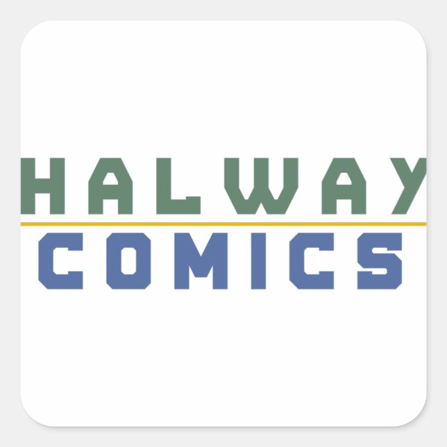 Pegatina Cuadrada Oro de Halway Comics (Anverso)