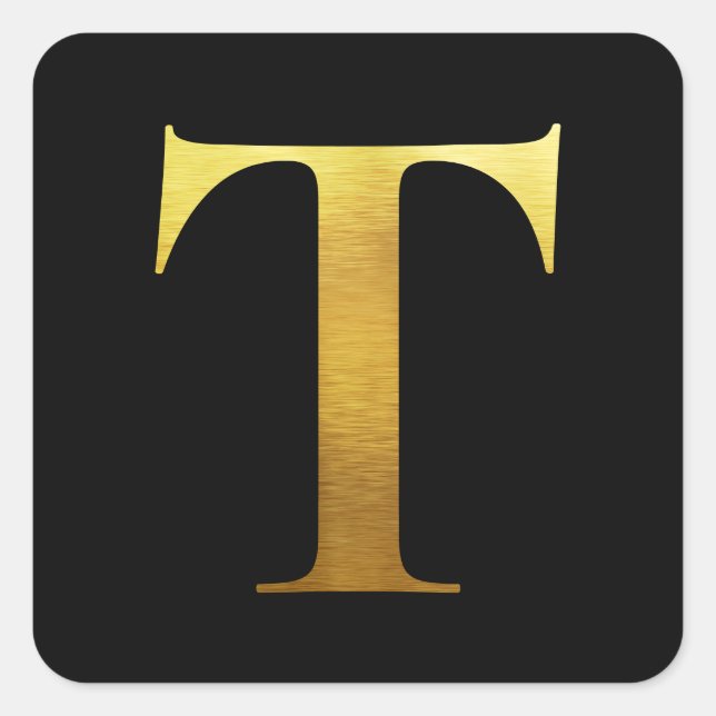 Pegatina Cuadrada Oro de Metal Pulido Monograma T Negro (Anverso)