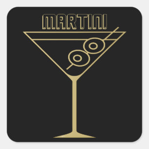 Pegatina Cuadrada Oro de moda de mediados de siglo 2 Martini de acei