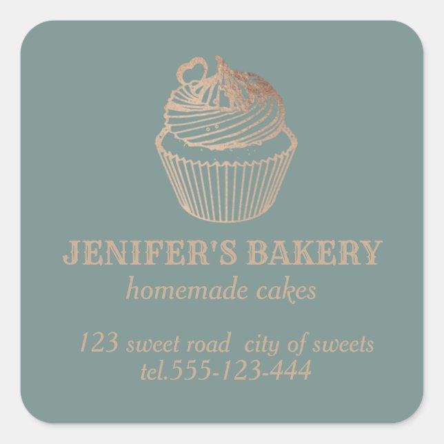 Pegatina Cuadrada Oro de Rosa Pastelitos y dulces caseros (Anverso)