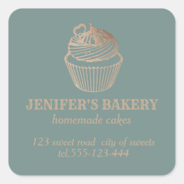 Pegatina Cuadrada Oro de Rosa Pastelitos y dulces caseros