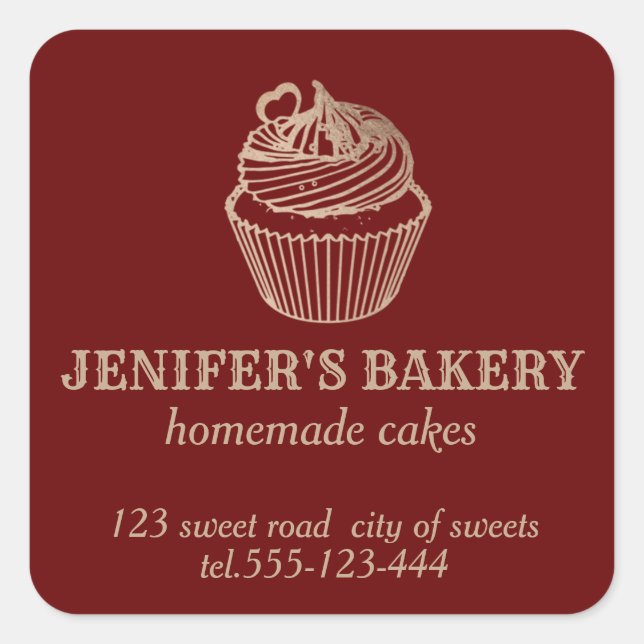 Pegatina Cuadrada Oro de Rosa Pastelitos y dulces caseros (Anverso)