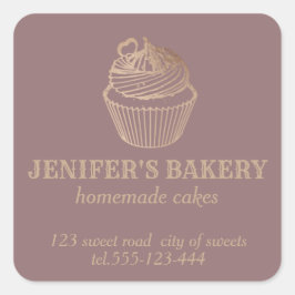 Pegatina Cuadrada Oro de Rosa Pastelitos y dulces caseros